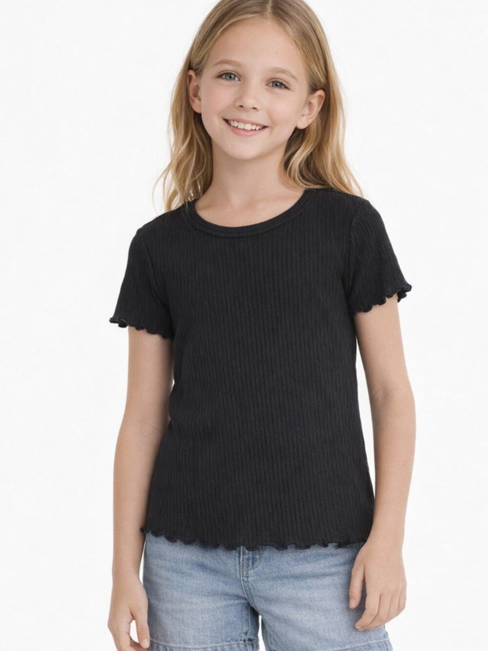 Full Tilt Black Ribbed Tee Short Sleeve Kids Size M (8/10)